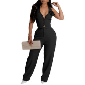 Conjunto de Dos Piezas para Mujer, Estilo Halter sin Mangas, Color Sólido, para Oficina, Moda de Verano - Product Image 2