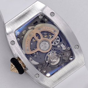 <span class=keywords><strong>Montre</strong></span> mécanique automatique de luxe en forme de tonneau de vin 0701 incrustée de diamants, cadran ajouré rouge pour femmes, idéale pour les rendez-vous et les dîners - Product Image 5