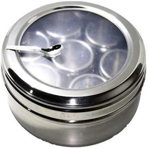 Caja de especias de doble tapa de acero inoxidable Mashala Dabba con función transparente para almacenamiento - Product Image 1