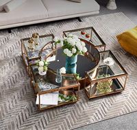 Ensemble de 5 Table basse de luxe, mobilier d'intérieur moderne, Table centrale, carré, en verre, cadre en métal et acier inoxydable, couleur or Rose