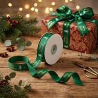 Ruban de Noël vert E-Magic, ruban gros-grain avec motif d'arbre blanc pour l'emballage de boîtes cadeaux saisonnières