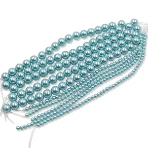 10mm Colored Pearl Round 7 inches Length Lake Blue Synthetic Pearl Glass Beads For Necklace Making