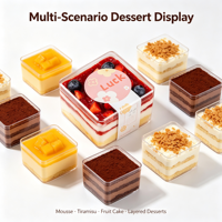 Contenants carrés jetables en plastique PS transparent pour gelée, coupes à dessert avec couvercle, boîtes à mousse, emballage alimentaire personnalisable – Vente en gros