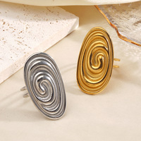 Cincin Geometris Elips Tebal Bahan Stainless Steel Gaya Eropa dan Amerika, Cincin Spiral Garis Hip-hop Mewah untuk Wanita