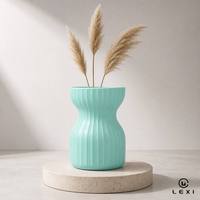 Collection de vases à fleurs en céramique côtelée Hourglass, finition mate, six tons, taille sculptée cannelée, décoration de table avec feuille de Monstera