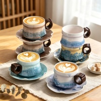 Mug isotherme rétro en porcelaine texturée de qualité supérieure avec poignée, emballage cadeau pour petit-déjeuner romantique, style minimaliste