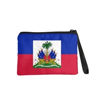 Dompet Koin Persegi Panjang Warna Campuran Fashion Kanvas Cetak Bendera Haiti Dompet Mini Ritsleting Portabel untuk Perjalanan Wanita