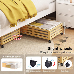 Étagère de rangement sous le lit en bambou avec roulettes, organisateur de vêtements roulant de 45 L, boîte de rangement rectangulaire multi-usages - Product Image 2