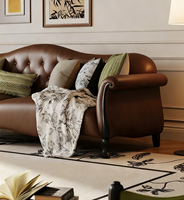 Ensemble de canapés en cuir et bois massif de style américain, quatre places, design minimaliste pour hôtels, villas et salons, garnissage en éponge, petit modèle