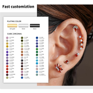 Right Grand ASTM F136 <strong>Titanium</strong> 18G/16G Threadless Push Pin Labret <strong>Stud</strong> CZ Cartilage Earring Helix Tragus Nose <strong>Stud</strong> Piercing - Product Image 5