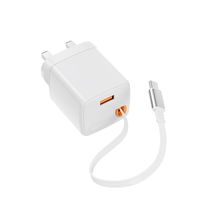 Pengisi Daya Perjalanan ZH-2U111T Colokan UK Harga Kompetitif Kabel Pengisi Daya Retraktil 45W C+C Dua Port Pengisi Daya GAN Smart PD
