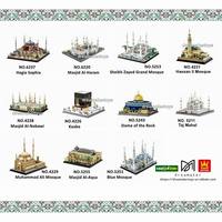 Modèles de mosquées en blocs de construction de la marque Wange : 5243 Dôme du Rocher, 6220 Grande Mosquée de la Mecque, 4226 Kaaba, 4228 Al-Aqsa, 4228 Mosquée du Prophète