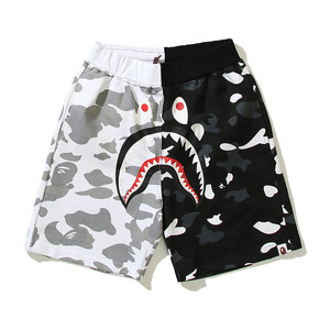 Shorts décontractés mi-longs unisexe en coton pur avec cordon de serrage, motif camouflage requin, lumineux, pour la plage - Product Image 3