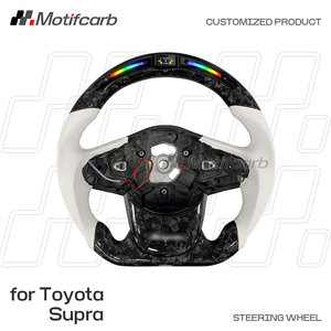 Volante Personalizado de Fibra de Carbono Forjado Negro con Empuñaduras de Cuero Blanco para Toyota GR Supra Coupé A90 A91 3.0 2.0 2018-2026 - Product Image 2