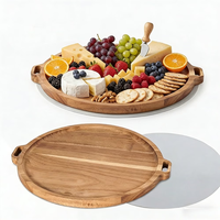 Plateau de service rond en bois d'acacia de qualité supérieure avec poignées latérales, écologique et de qualité alimentaire, prix avantageux pour la maison, les restaurants et les mariages