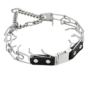 24inch Silver 316L Stainless Steel Metal Dog Prong Collar Adjustable Dog prong Collar with Quick Release Buckle for S M L Dogs