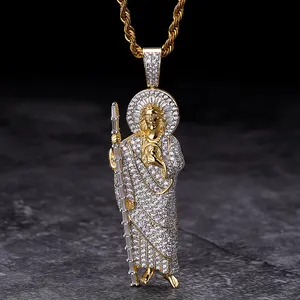 14k Gold Plated Iced Out Cz Saint Jude San Judas Tadeo Pendant Diamond Pave Our Lady Of The Holy Death Santa Muerte Pendants