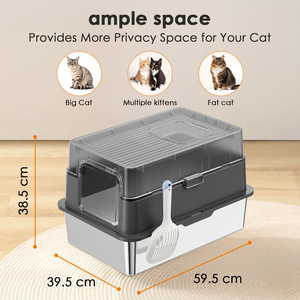 Fully Enclosed Stainless Steel <b>Cat</b> Litter <b>Box</b> 61x19x42cm Splash Proof Large Capacity Rectangle Design - Product Image 2