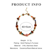 Collier tendance INS en résine marron et acier inoxydable avec perles, accessoire personnalisé pour femme, perles multicolores