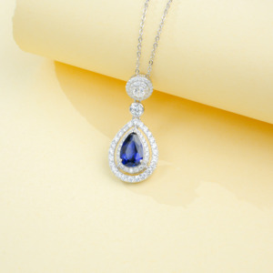 Pendentif goutte d'eau en saphir de qualité supérieure plaqué rhodium argent 925, chaîne de clavicule de luxe, bijoux de mariage tendance - Product Image 3