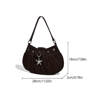 2025 가을 겨울 빈티지 다크 브라운 인조 스웨이드 겨드랑이 가방 독특한 Y2K 스타 스타일 싱글 숄더 크로스 바디 백 여성 프리미엄 핸드백 - Product Image 6