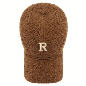 Gorro de Béisbol de Invierno Cálido y Versátil para Mujer, con Letra R Bordada, de Lana Sintética de Cordero, Estilo Hip-Hop, para Otoño y Uso Casual al Aire Libre - Product Image 4