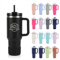 Tumbler Minuman Stainless Steel 40oz dengan Gagang dan Tutup Sedotan, Cangkir Perjalanan Terisolasi Dinding Ganda yang Dapat Digunakan Kembali untuk Kerja dan Gym