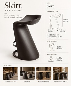 Tabouret de bar contemporain GDRS en cuir noir avec base en métal moderne, hauteur fixe pour bar à domicile - Product Image 3