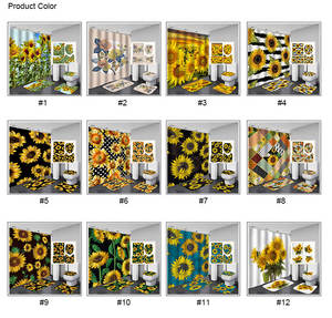 Nueva llegada Vintage 4 PCS Amarillo Girasol Juegos <span class=keywords><strong>de</strong></span> cortinas <span class=keywords><strong>de</strong></span> ducha con alfombras - Product Image 5