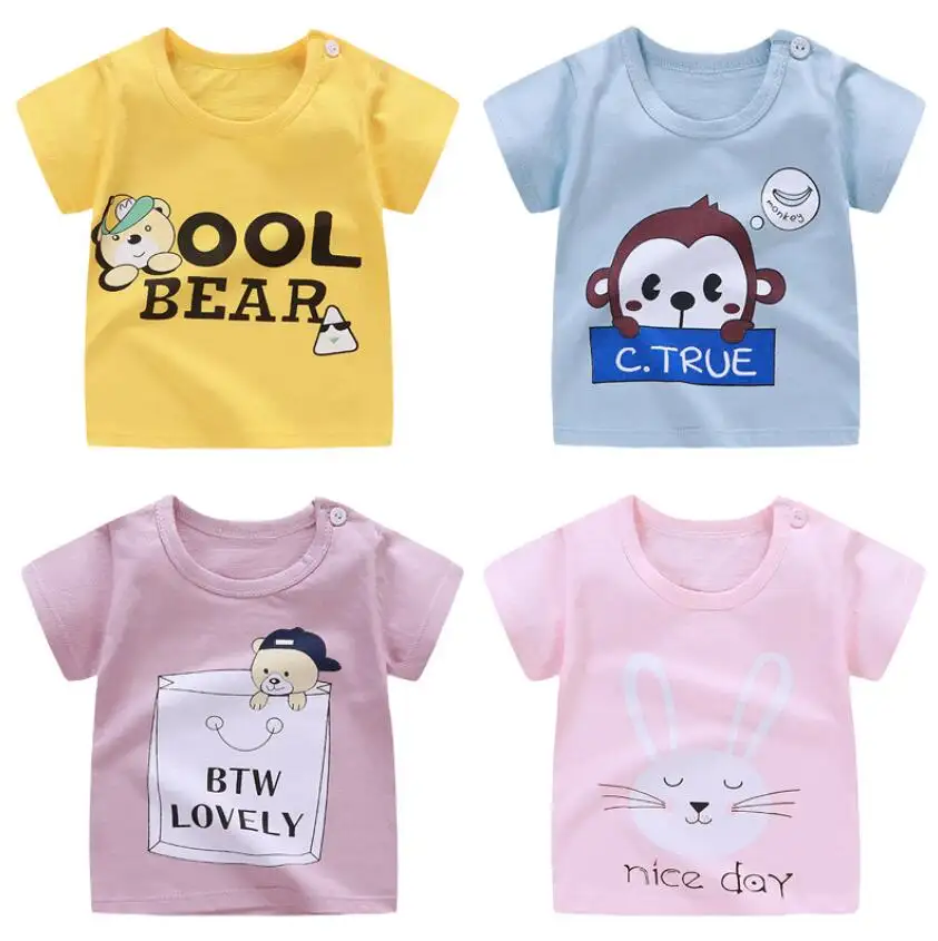 Cotton printed t shirt for kids baby custom logo cute short sleeve shirt for child boy girls