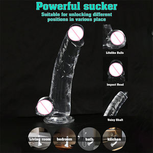 Heldere transparante realistische dildo met sterke zuignap, kristallen siliconen penis, handsfree seksspeeltje voor vrouwen, mannen en koppels - Product Image 5