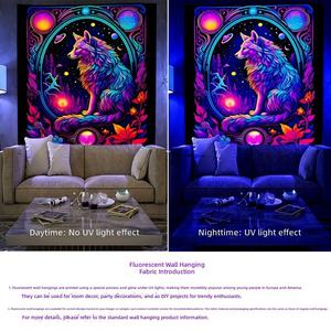 Tapisserie murale en tissu fluorescent style <span class=keywords><strong>Hippie</strong></span> Bohème, motif animal fantastique, pour décoration esthétique de dortoir et chambre - Product Image 4
