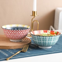 Bohemian Plant Novelty Design Ceramic Dinnerware Sets Reusable Large Serving Bowls for Salad Rice and Soup