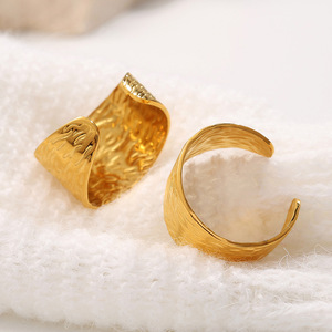 Minimalist <b>Titanium</b> Steel <b>Ring</b> For Women 18K Gold Plated Open Geometric Design Gift Jewelry - Product Image 3