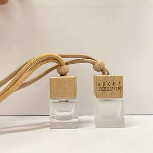 Clear Square Glass Perfume <b>Bottle</b> 8ml with Screen Printed Wooden <b>Stopper</b> and Rope Handle for Home Fragrance - Product Image 3