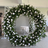Arche de fleurs artificielles en gros, toile de fond circulaire, roses vertes en soie, pour célébrations, mariages et décorations de fête