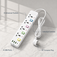 Multiprise standard en gros, 10A, 4 prises, 3 USB-A, 1 USB-C, 1,8m, IP20, durable, pour maison et bureau en Afrique