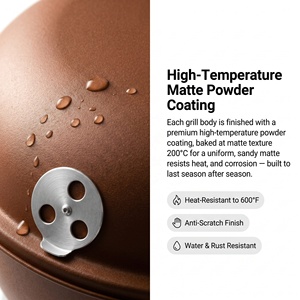 Heavy Duty Matte Copper Brown Charcoal <b>Kettle</b> Grill Outdoor Portable BBQ with Thermometer Vent Control - Product Image 3
