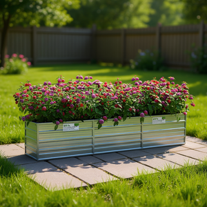 Fioriera da Giardino Rialzata in Acciaio Galvanizzato Argentato per Fiori, Contenitore Resistente per Piante da Esterno, Design a 3 Sezioni - Product Image 2