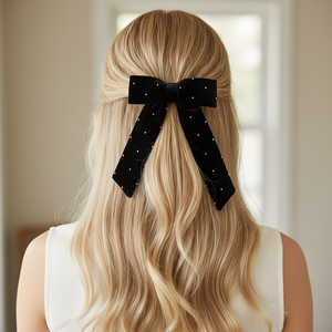 Pinza para el Cabello con Lazo de Terciopelo Negro y Cristales de Imitación, Elegante, con Cinta Fina, para Mujer, Regalo para Fiestas, Accesorios de Lujo para el Cabello - Product Image 1