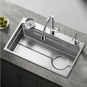 Évier de cuisine en acier inoxydable 304, grand bac unique, double collecteur de débris, double filtre pour usage domestique - Product Image 1