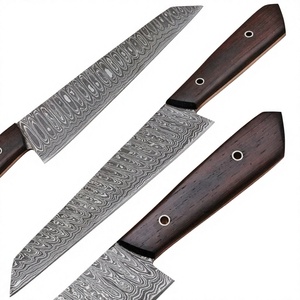 Damascus Steel Kitchen Knife Set With Wood Handle 3-Piece Straight <b>Back</b> Bevel Edge Chef Knives - Product Image 1