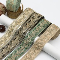 Ruban en dentelle cordonnée à paillettes dorées de 4 cm de largeur, dentelle brodée à la main, bordure de dentelle pour rideaux, code-barres pour la décoration des vêtements