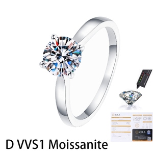 Anillo de Moissanita de 1 Quilate, D VVS1, Pasa el Test de Diamantes, Plata de Ley 925, 4 Puntas, Solitario, Certificado GRA, Anillo de Compromiso - Product Image 1