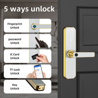 Cerradura Inteligente Moderna Dorada con Huella Dactilar, Teclado, Tarjeta IC, Contraseña, Cerradura Electrónica Digital para Puerta de Dormitorio, Apartamento, Hogar, Seguridad