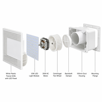 Ventilateur d'extraction de salle de bain polyvalent à montage au plafond avec lumière LED, 100 CFM, 42 dB, silencieux, moteur 35 W, 120 V, résistant à l'humidité
