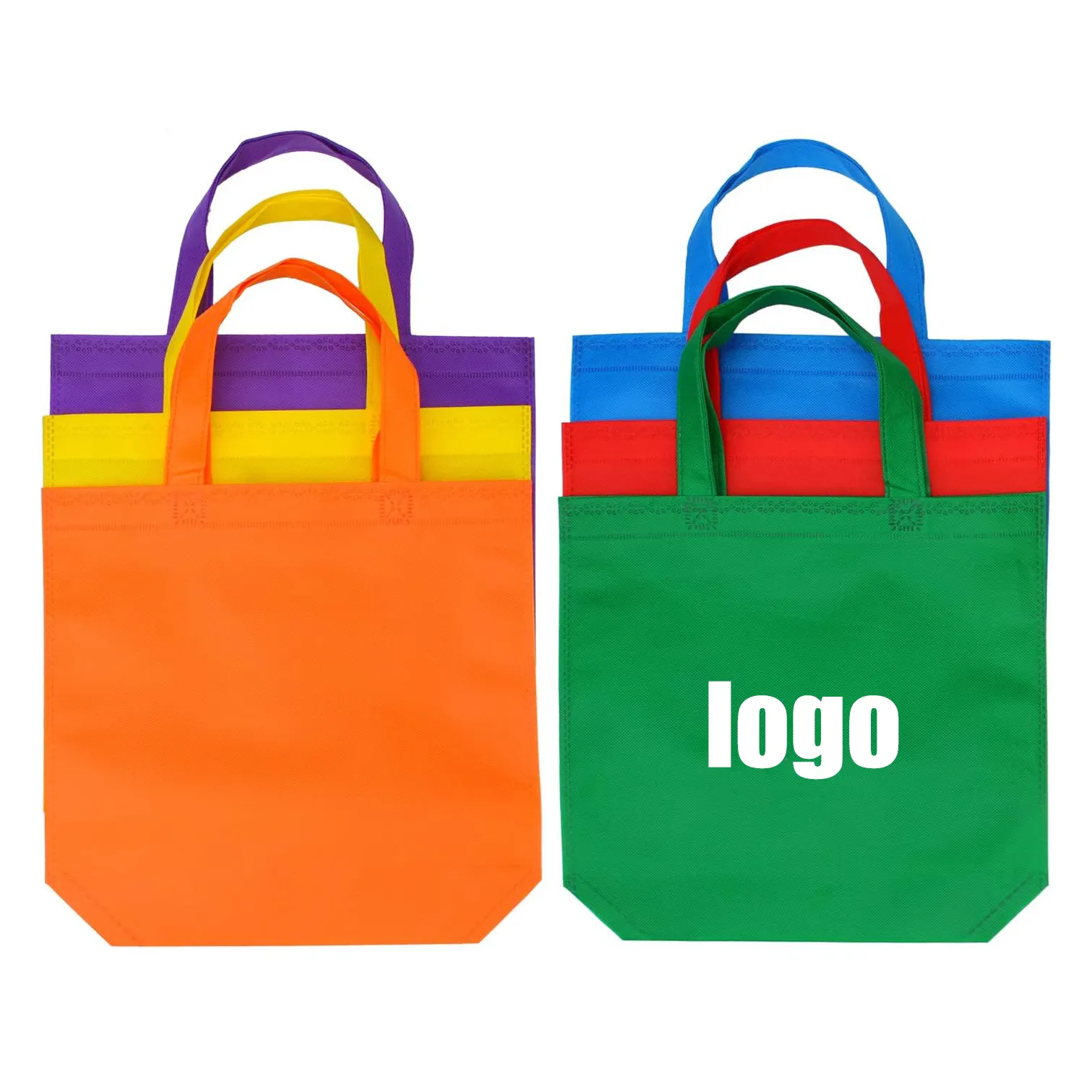 Custom Logo Verjaardagsfeestje Cadeau Gerecycled Herbruikbare Bulk Regenboog Candy Tote Gecoate Niet-Geweven Stof Tas