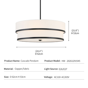 Lámpara Colgante Moderna Nórdica para Decoración de Dormitorio, Marco de Cobre Negro, Pantalla de Tela Blanca, LED, Doble Nivel en Cascada - Product Image 4