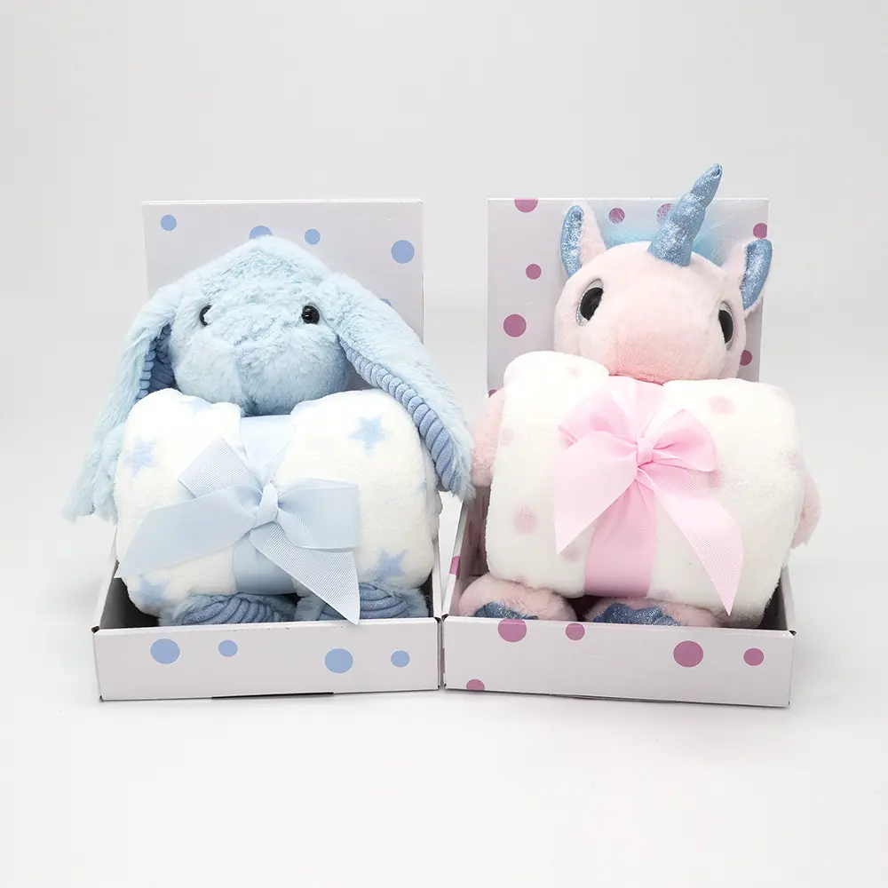 Pasar Eropa Hot Jual Unicorn Plush Toy Pelukan Bayi Menggunakan Selimut Hadiah Promosi Baru Lahir Bayi Hadiah
