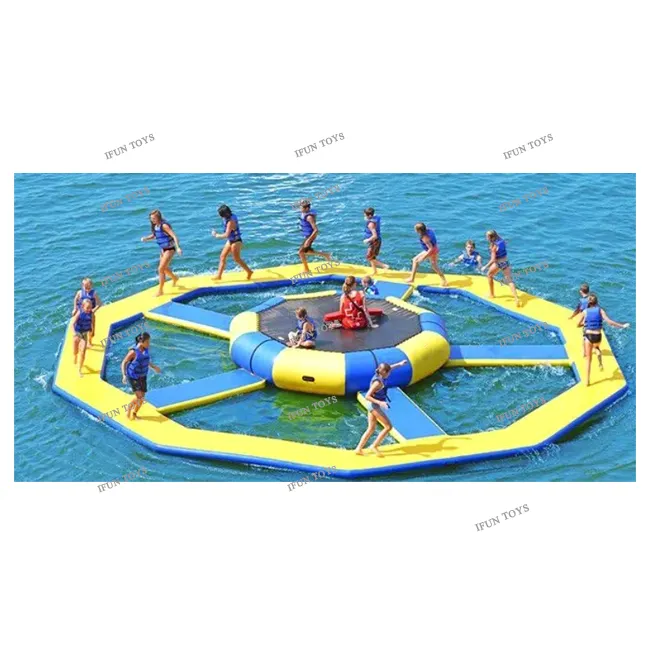 Fun Inflatable Water Park Equipment Floating Trampoline / Aqua Jump Inflatable Water Trampoline / Platform for Watersports